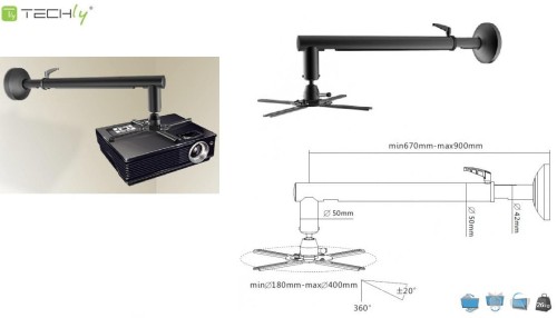 Ramię do projektora Techly 67-90 cm. ścienne, czarne-2513886